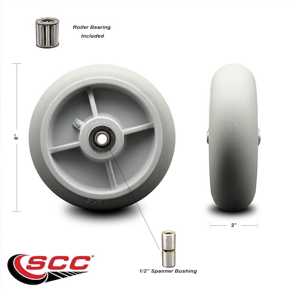 SCC-8" Thermoplastic Rubber Donut Tread Wheel Only w/Roller Bearing-600 lbs Cpty